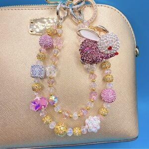 🐰Luxury Bag/Phone Chain Charm/Keychain Sparkly Bling Beads Rhinestone Pink Bunny